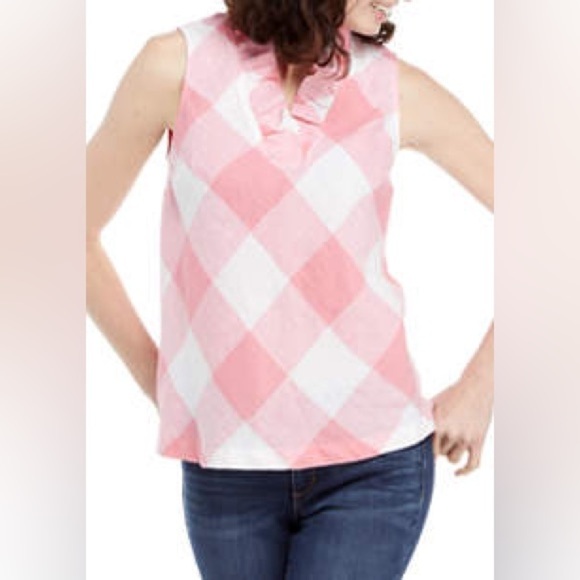 Crown & Ivy 100% Linen‎ Pink and White Gingham Sleeveless Shirt Size Medium - Picture 1 of 6